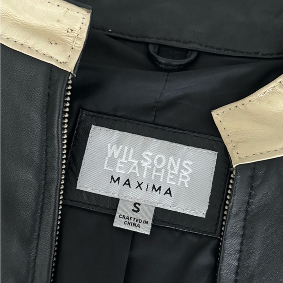 Wilsons Leather Black and Cream Bomber Jacket - Picture 4 of 7
